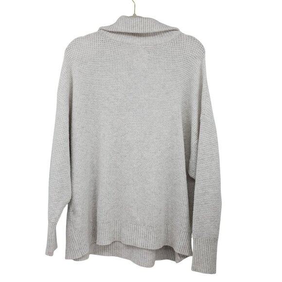 Aerie Waffle Knit Sweater Pullover Large Cotton Cozy Casual Off White Gray - Picture 2 of 9